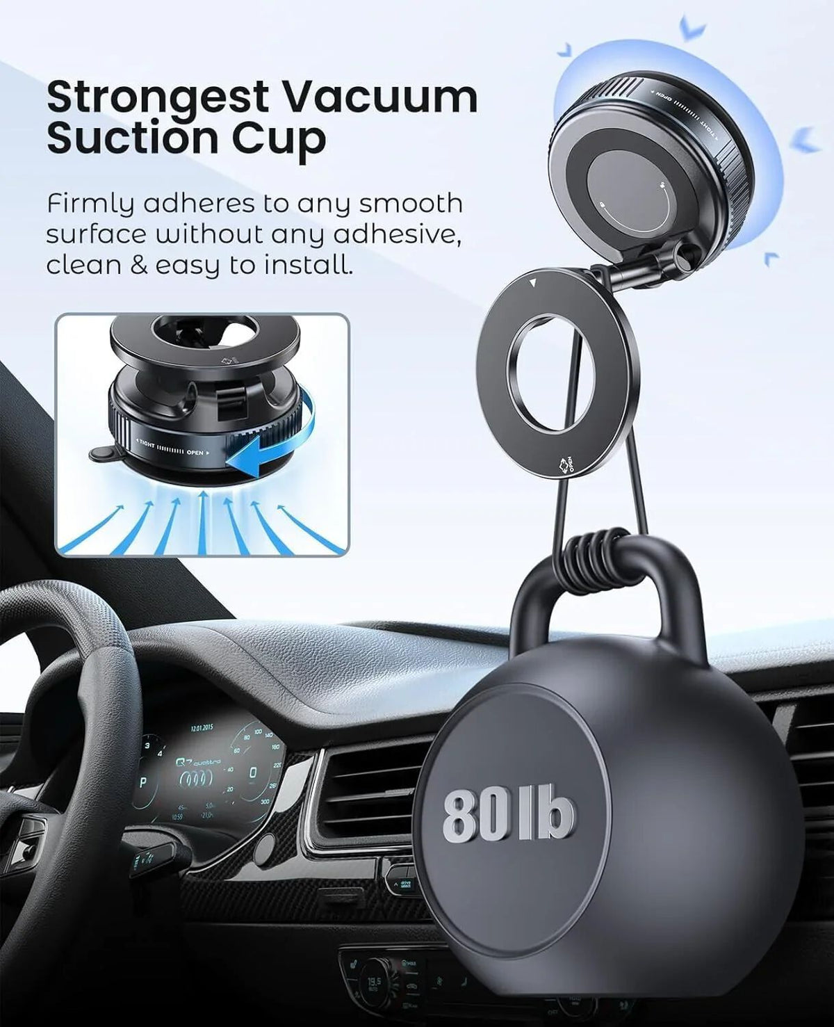360° Vaccum Magnetic Phones Holder, Magnetic Car Phone Mount, Hands-Free Suction Cup Phones Holder for Car