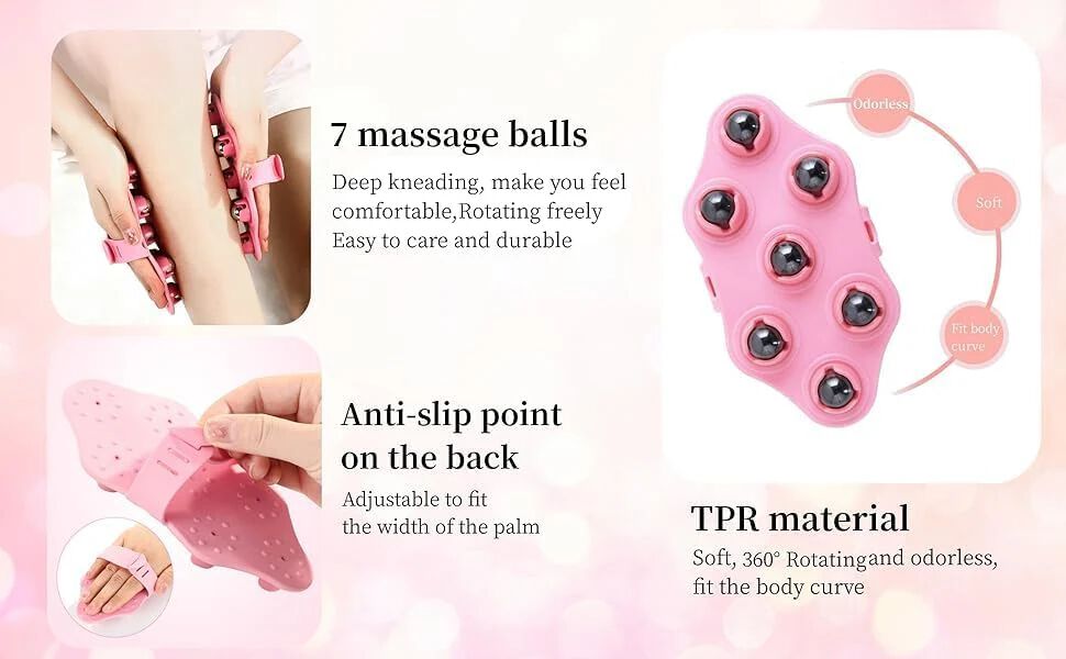 Palm Shaped Massage Glove, a portable manual massager with 7x 360-Degree magnetic roller balls