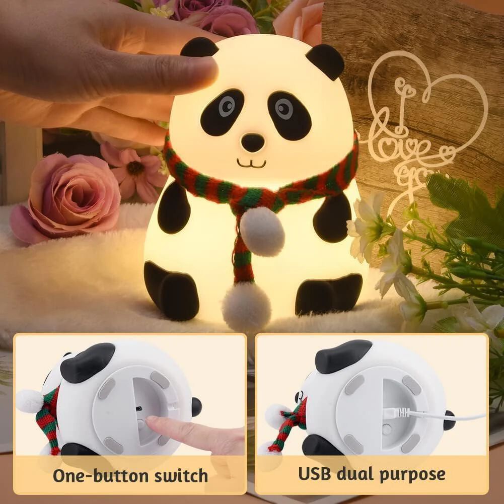 Rechargeable Silicone Panda Night Light for Kids 7-Color LED Changing Lamp