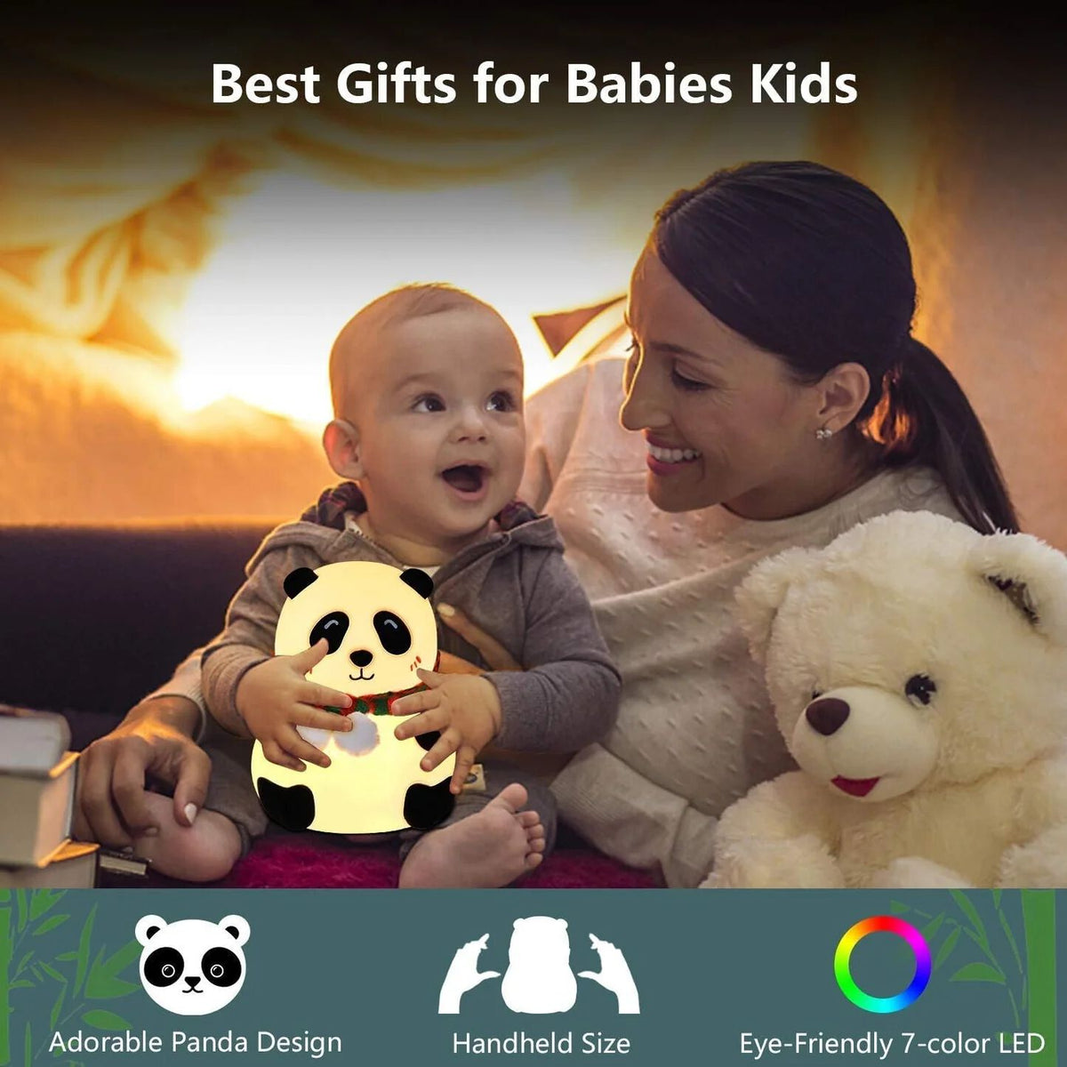 Rechargeable Silicone Panda Night Light for Kids 7-Color LED Changing Lamp