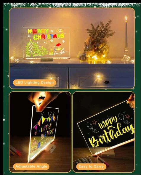 LED Note Board with Colors, Light Up Acrylic Message Board, with 7 Pens Size=15*15 Cm