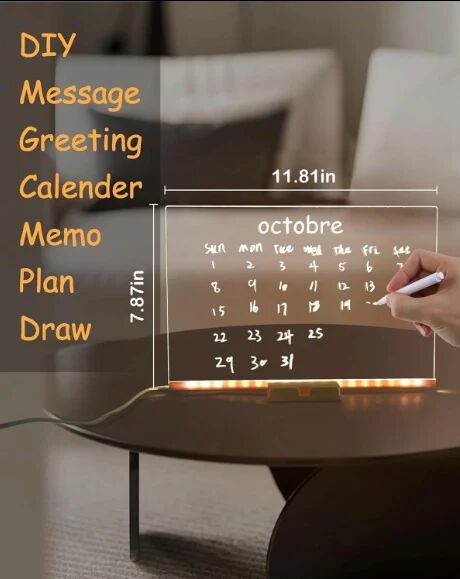 LED Note Board with Colors, Light Up Acrylic Message Board, with 7 Pens Size=15*15 Cm