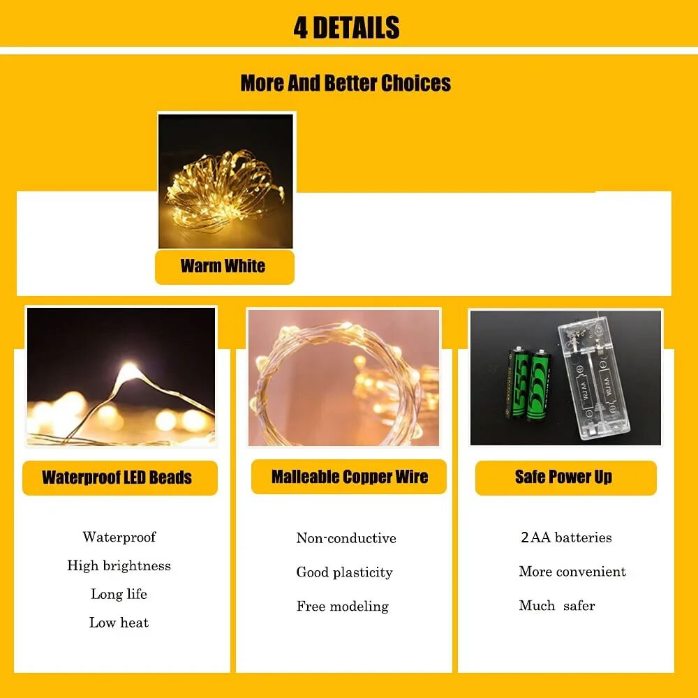 2 Meter LED light Fairy Lights AAA-Battery Operated Golden color