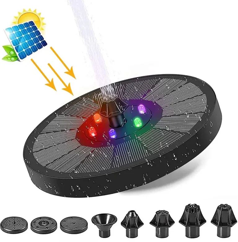 LED Solar Bird Bath Fountains, 6 Nozzles, 6 Fountain Styles, Suitable for Garden