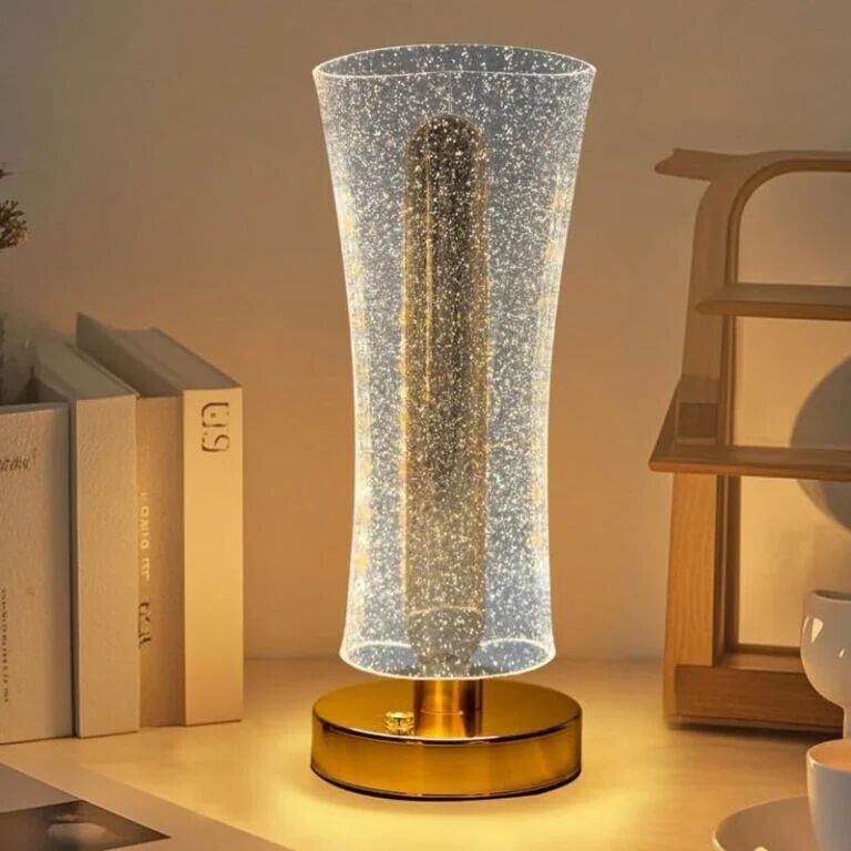 Frosted Glitter Crystal TableLamp, Metallic Gold, Touch Control, 3 in 1 LED Light Color Change