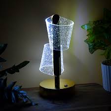 Frosted Glitter Crystal TableLamp, Metallic Gold, Touch Control, 3 in 1 LED Light Color Change