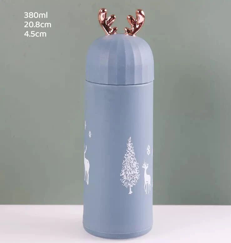 Deer Shape Glass Water Bottle Double-Layer Insulation Cup for Kids & Adults Thermos Flask Hot & Cold Water Bottle (380 ML)