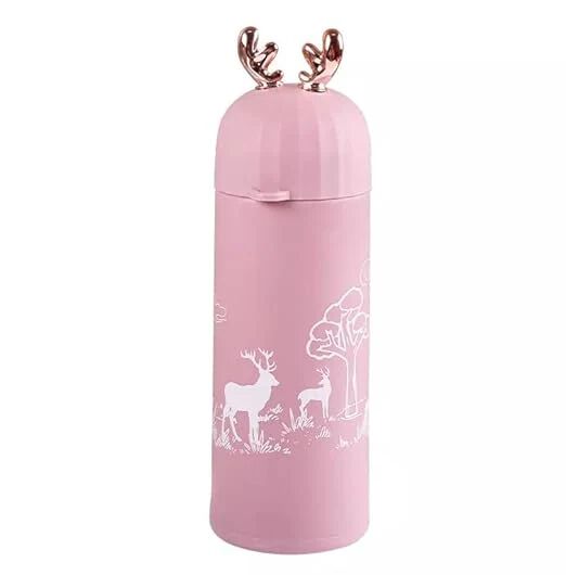 Deer Shape Glass Water Bottle Double-Layer Insulation Cup for Kids & Adults Thermos Flask Hot & Cold Water Bottle (380 ML)