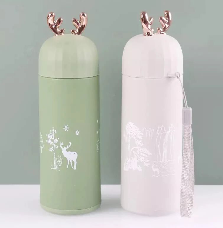 Deer Shape Glass Water Bottle Double-Layer Insulation Cup for Kids & Adults Thermos Flask Hot & Cold Water Bottle (380 ML)
