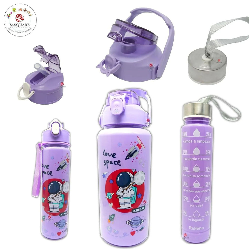 Set of 3 Space-Themed Water Bottle with Motivational Time Marker | 2000ml, 800ml, 300ml