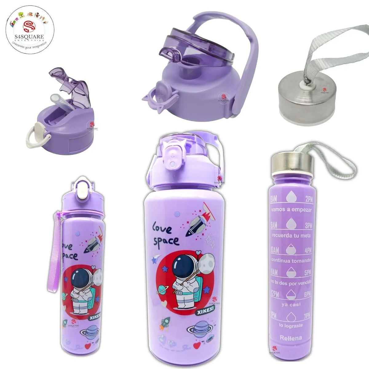 Set of 3 Space-Themed Water Bottle with Motivational Time Marker | 2000ml, 800ml, 300ml