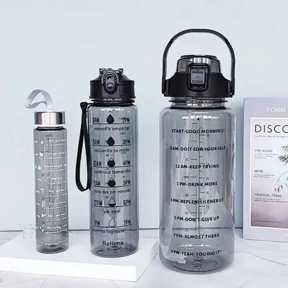 Transparent Motivational Water Bottles Time Marker Leak Proof & Break-Proof {3 pcs}