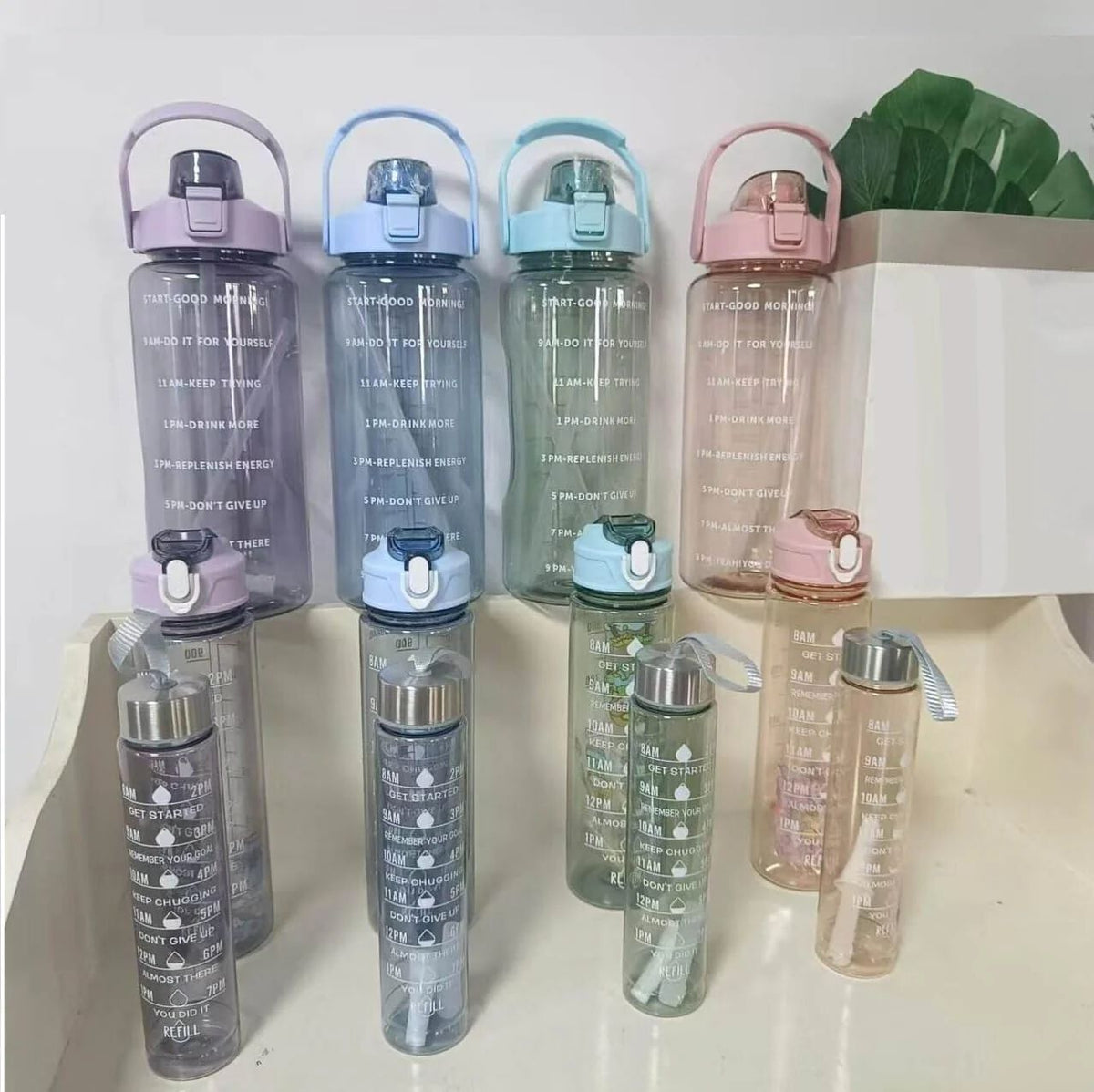 Transparent Motivational Water Bottles Time Marker Leak Proof & Break-Proof {3 pcs}