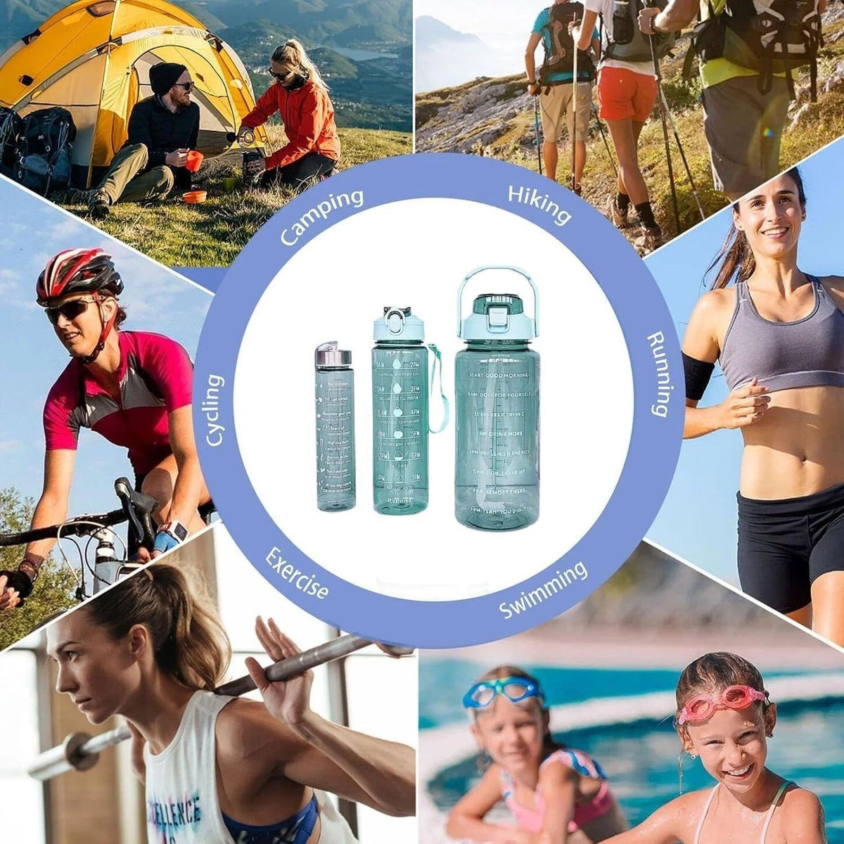 Transparent Motivational Water Bottles Time Marker Leak Proof & Break-Proof {3 pcs}
