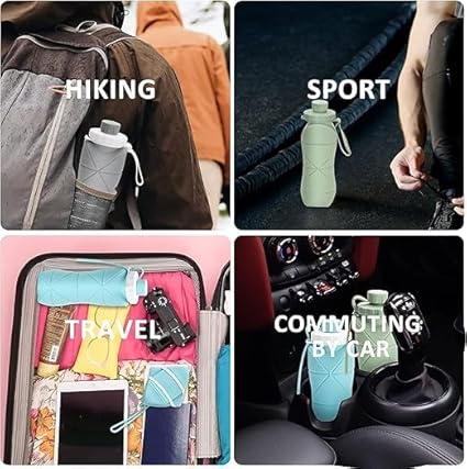 Silicone Water Bottle for kids, Leak-proof Bottle Cap with Safety Rope BPA Free Foldable Water Bottle