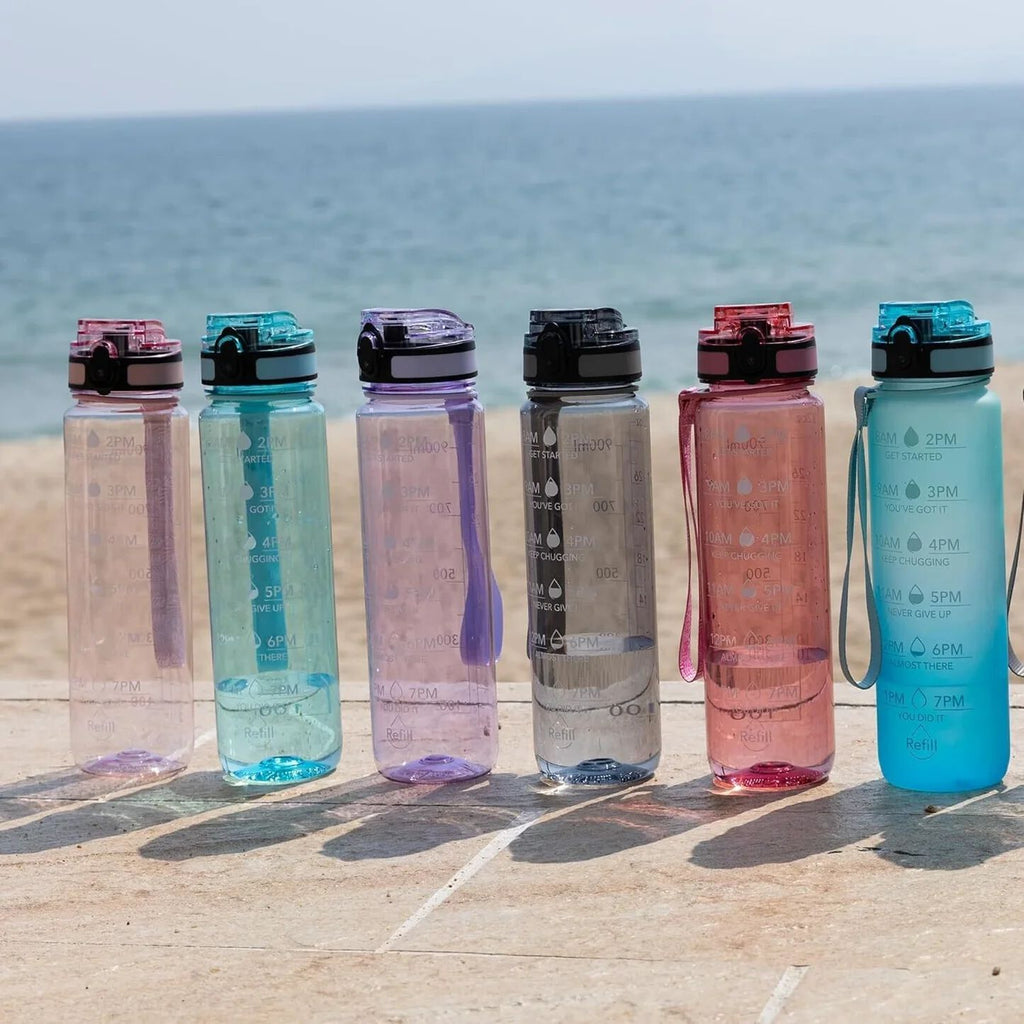 Motivational Water Bottle with Time Markers, 900ml Capacity