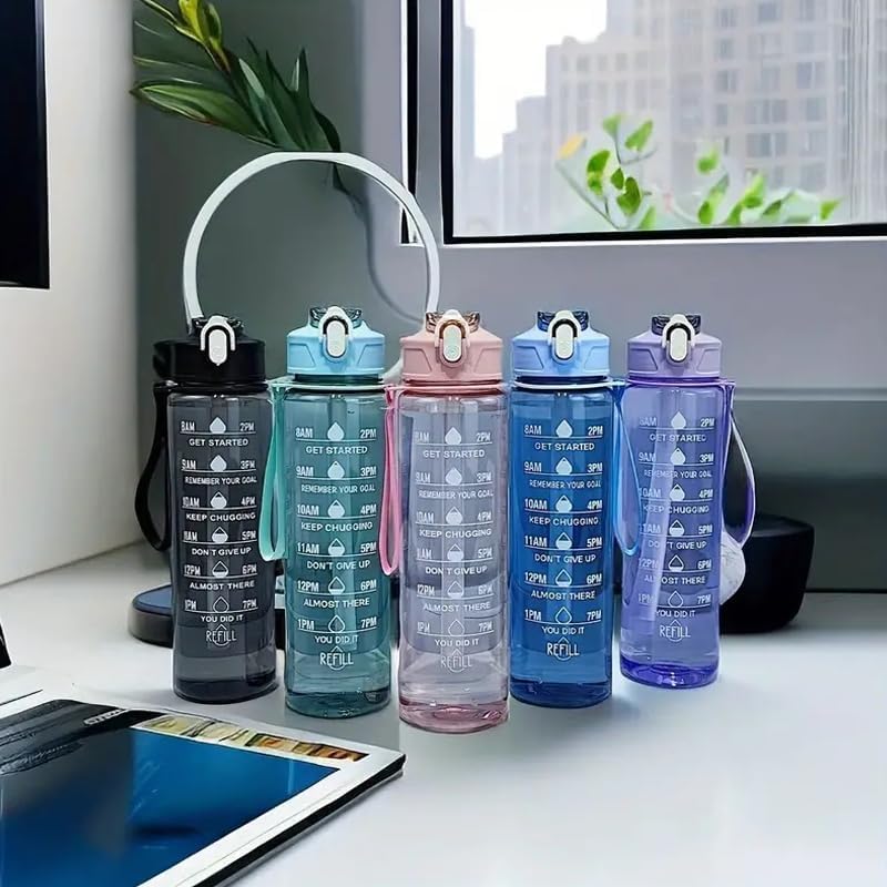 Motivational Water Bottle with Time Markers, 900ml Capacity