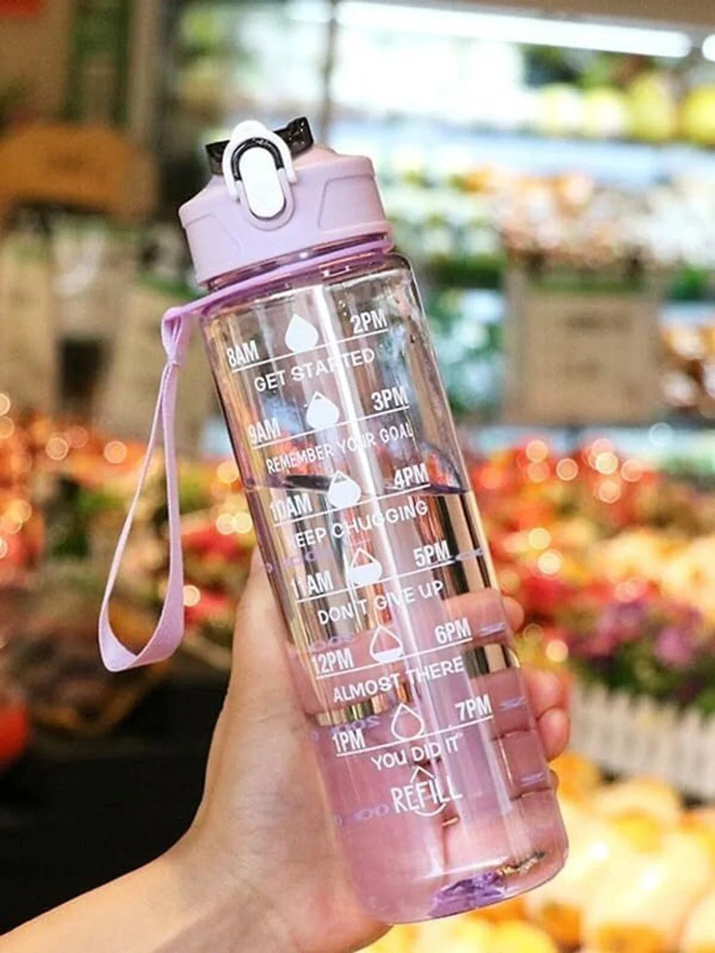 Motivational Water Bottle with Time Markers, 900ml Capacity