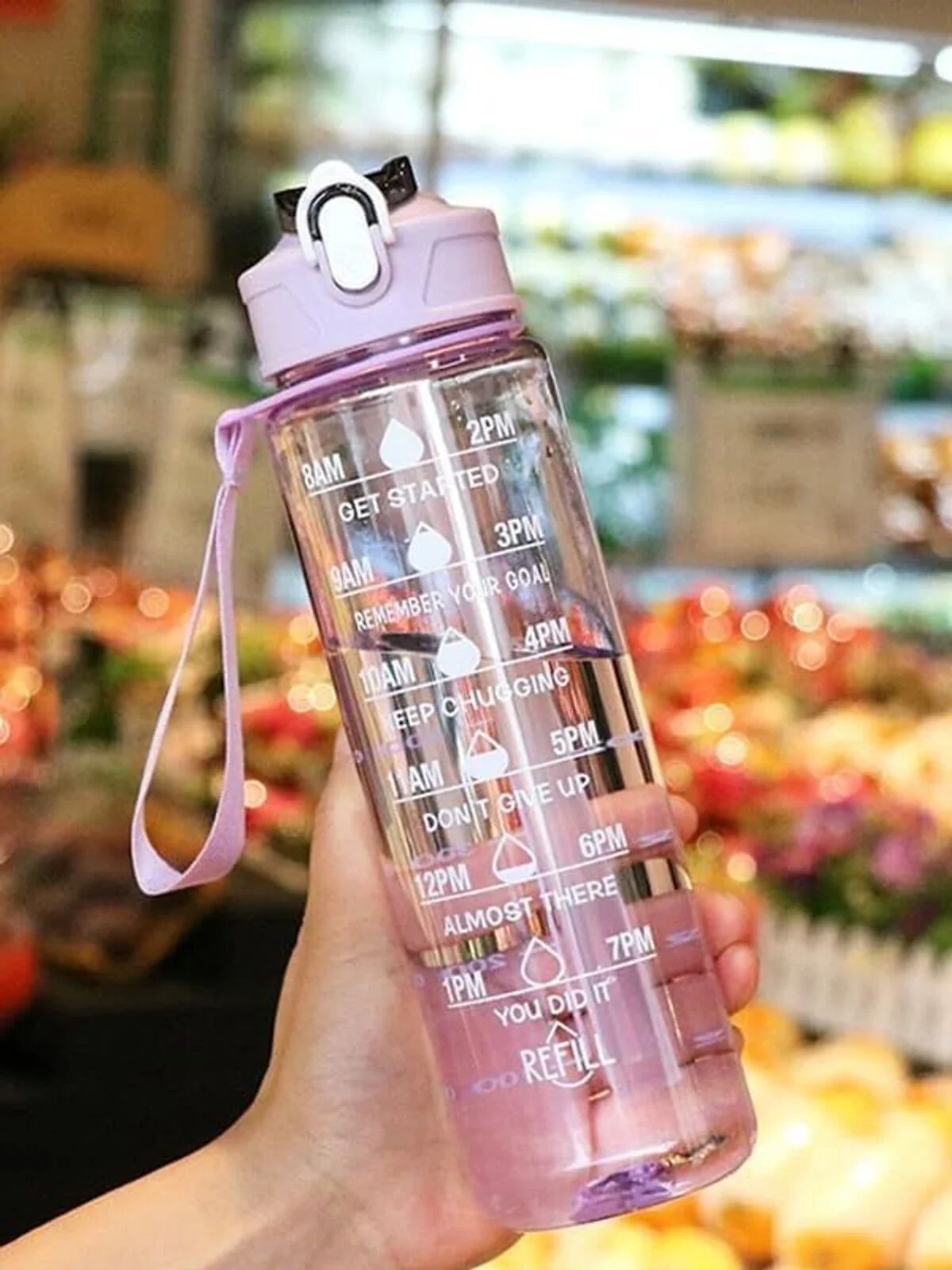 Motivational Water Bottle with Time Markers, 900ml Capacity