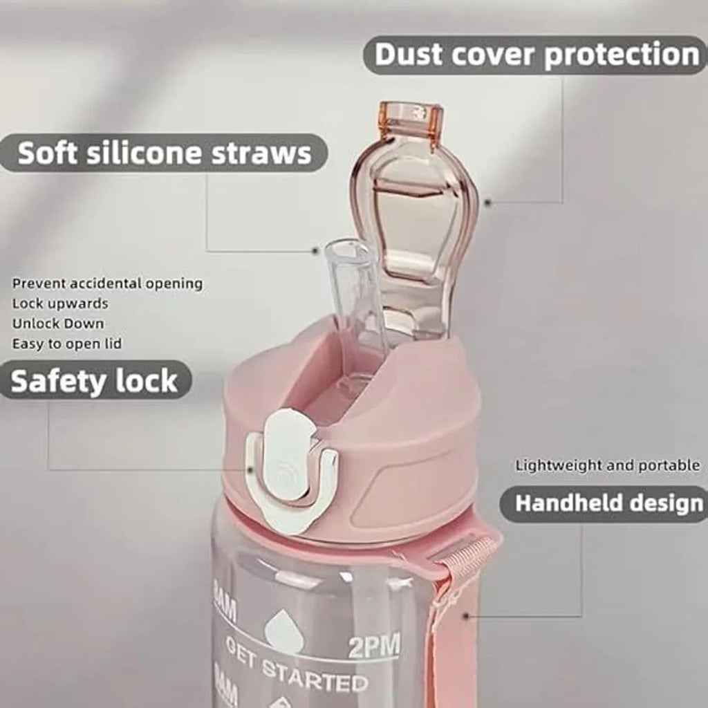 Motivational Water Bottle with Time Markers, 900ml Capacity
