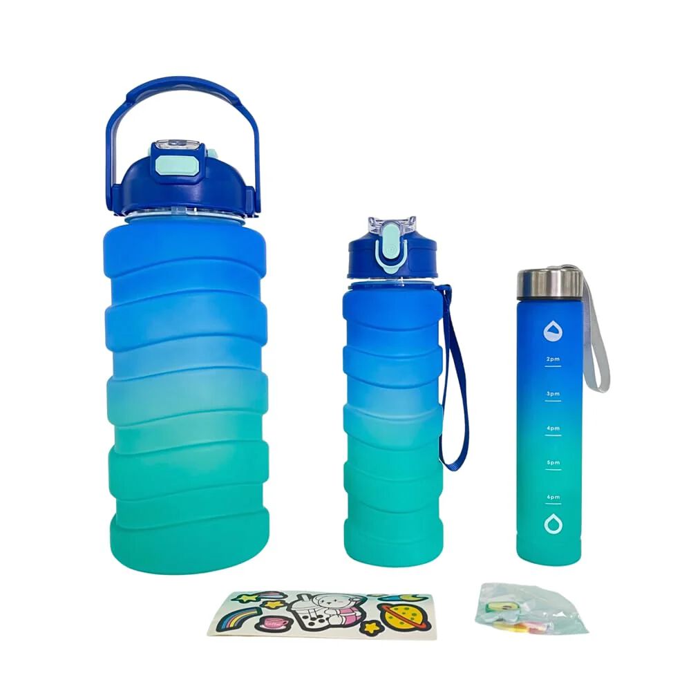 Water Bottle ABS 3Pcs Water Bottle Set Unbreakable Sports Fitness Gym Water Bottle, Leakproof Durable BPA Free Non-Toxic Bottle for Office