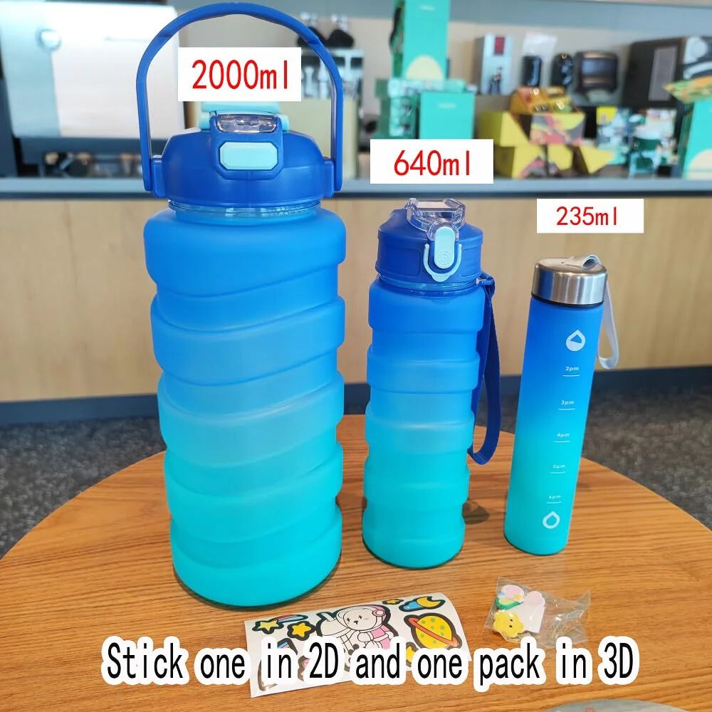 Water Bottle ABS 3Pcs Water Bottle Set Unbreakable Sports Fitness Gym Water Bottle, Leakproof Durable BPA Free Non-Toxic Bottle for Office