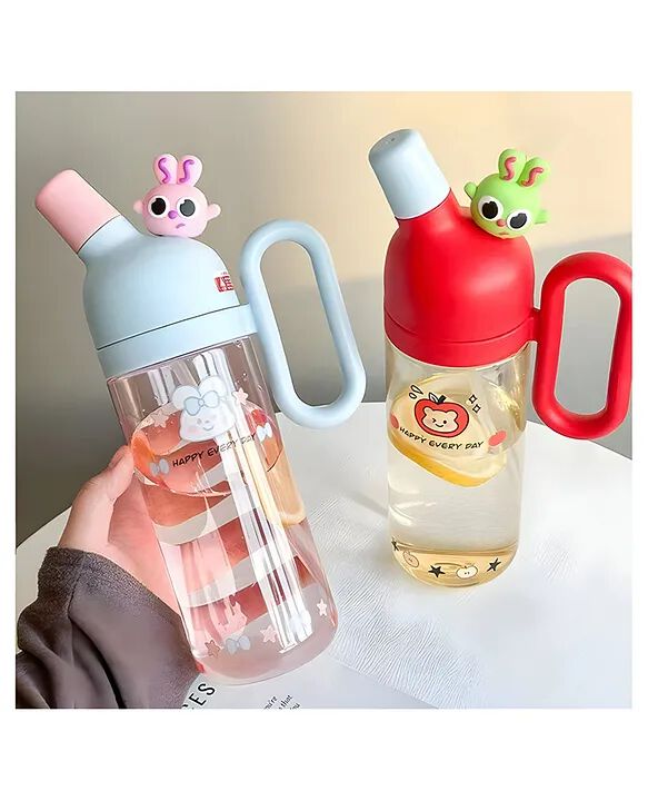Cute Bunny Kids Water Bottle BPA-Free Straw Sipper Leak-Proof Cartoon Water Bottle