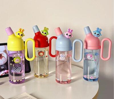 Cute Bunny Kids Water Bottle BPA-Free Straw Sipper Leak-Proof Cartoon Water Bottle