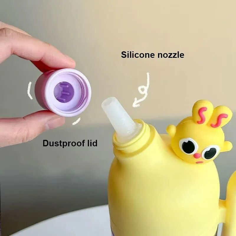 Cute Bunny Kids Water Bottle BPA-Free Straw Sipper Leak-Proof Cartoon Water Bottle