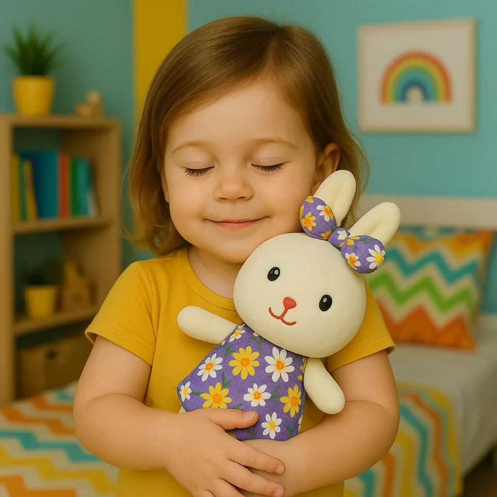 Plush Bunny Stuffed Animal Toy with Floral Dress & Bow – Soft Cuddly Rabbit Doll for Kids {Size 26*13 Cm}
