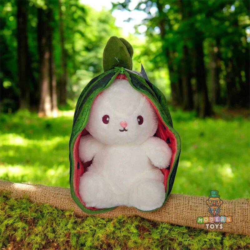 Reversible Rabbit Soft Plush Toy for Baby Girls – Green Watermelon Bunny Teddy with Zipper