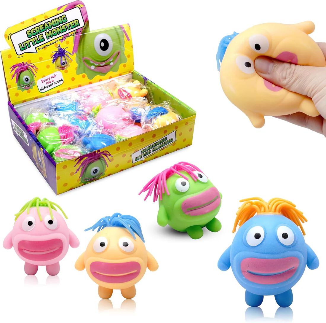 { 3 Pcs } Stretchy Squishy Monster Stress Relief Ball Pulling Hair Squeezable Funny Squish Toy for Kids