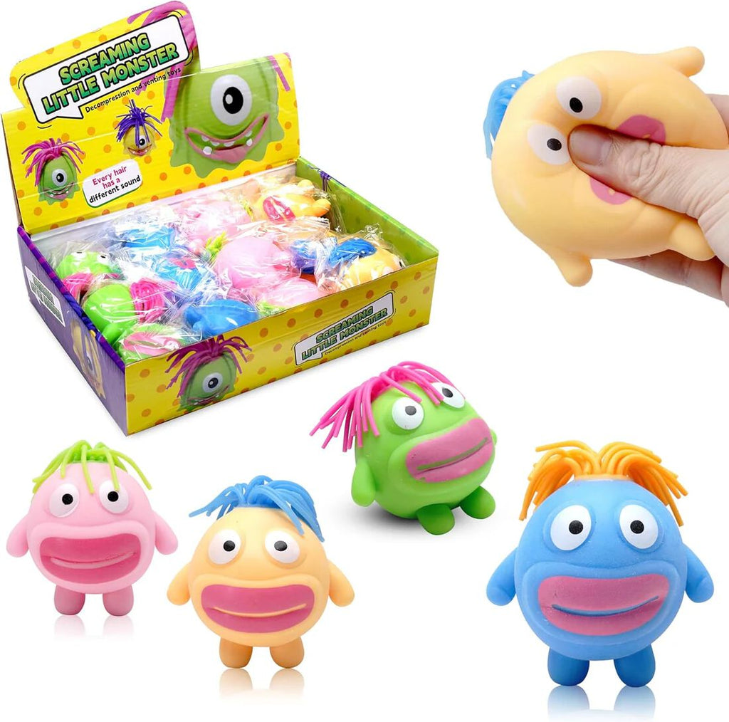 { 3 Pcs } Stretchy Squishy Monster Stress Relief Ball Pulling Hair Squeezable Funny Squish Toy for Kids