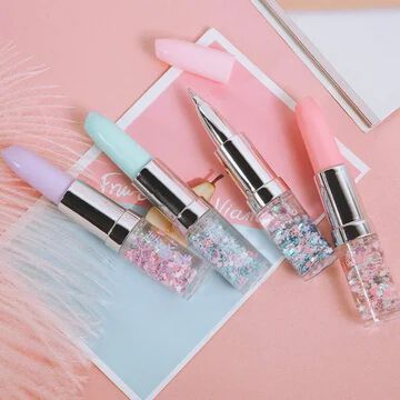 (24 Pcs) Lipstick Shape Ink Blue Pen With Glitter