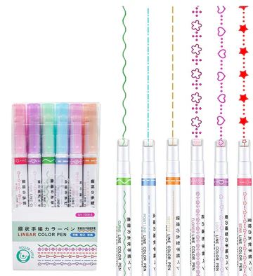 Curve Highlighter Pen Set-Dual Tip Pens with 6 Different Curve Shapes Fine Tips,Colorful Curve Highlighters Six Cute Pattern