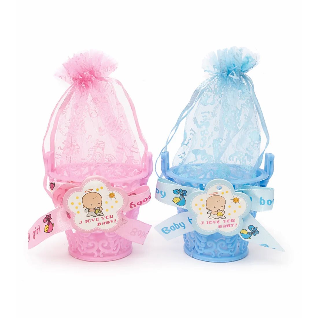 {12 Pcs} Mini Basket Baby Shower Favor Candy Bag {Pink and Blue}