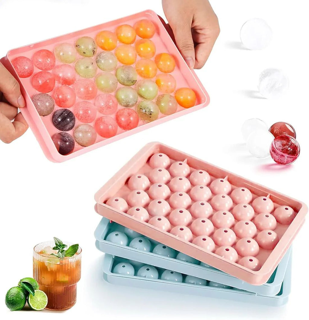 Ice Cube Trays, Round Silicone Ice Cube Tray with Lid, 33 Compartments Ice Cube