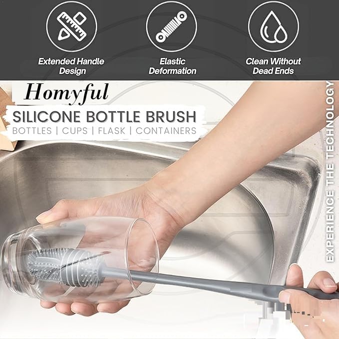 Long Handle Silicone Bottle Cleaner Brush, Mug Cleaning Brush