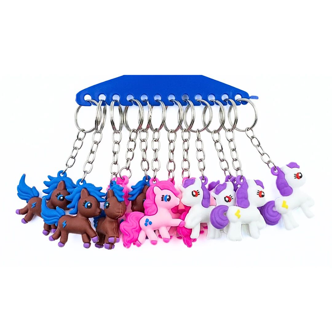 {12 Pcs} Unicorn Key Ring Silicone Toy and Charm