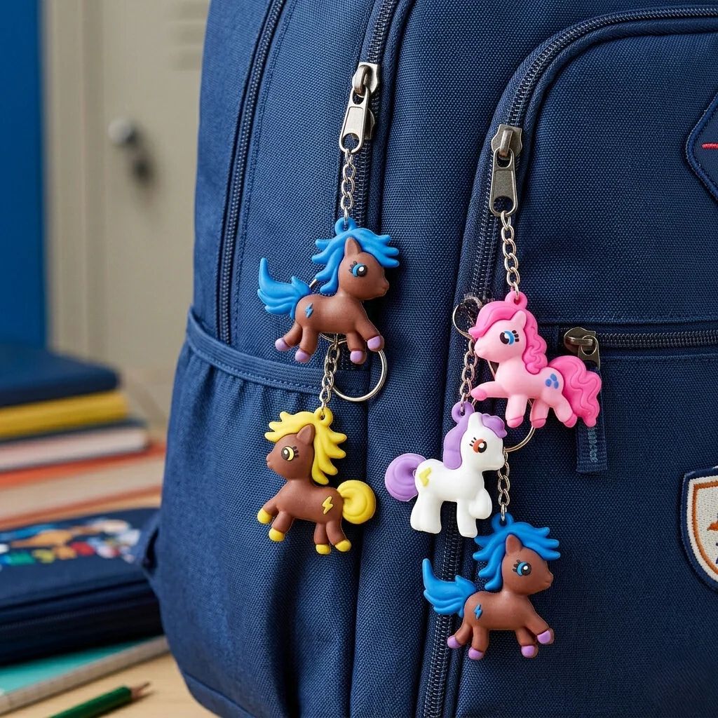 {12 Pcs} Unicorn Key Ring Silicone Toy and Charm