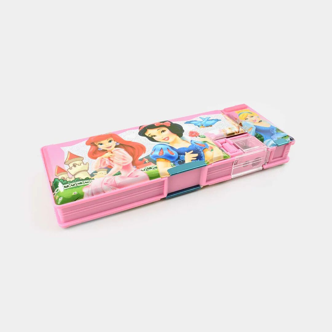 Plastic Pencil Box with LED Light| Compartments and Dual Sharpener, Magnetic Lock