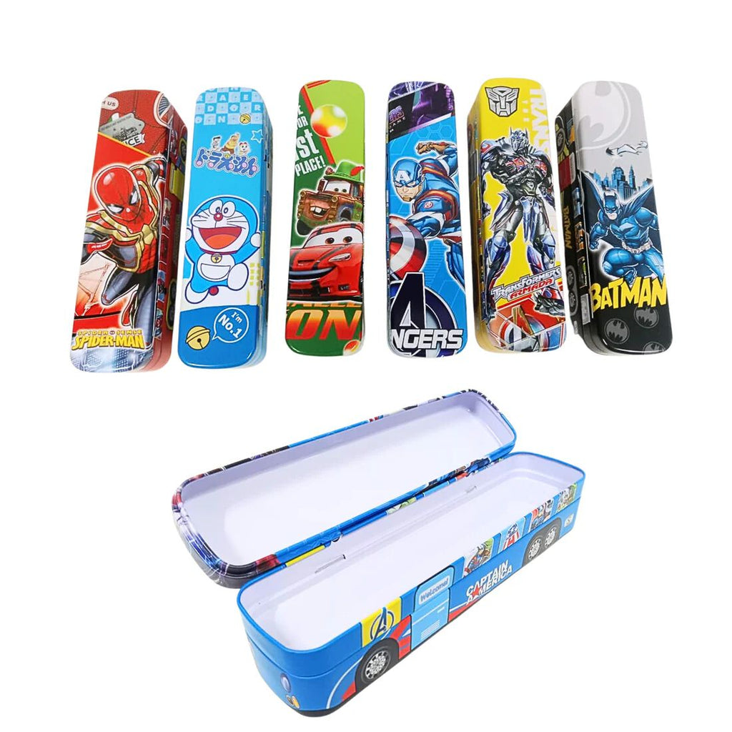 Metal Pencil Box for Girls and Boys Stylish School Bus and Train