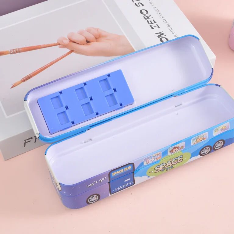 Double-Decker Bus With Moving Tyers And Openable seats pencil box Toy Geometry Box