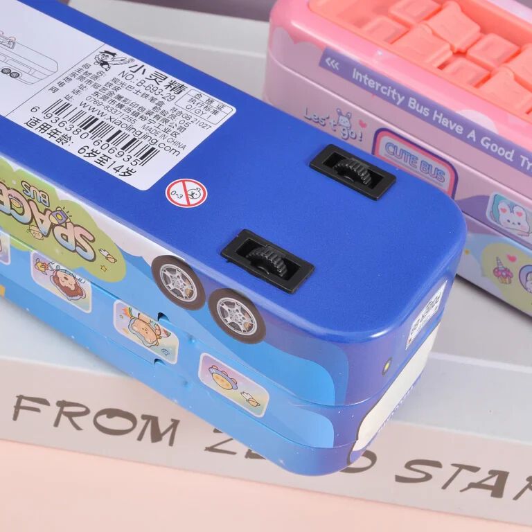 Double-Decker Bus With Moving Tyers And Openable seats pencil box Toy Geometry Box