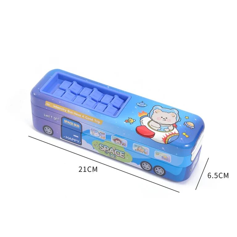 Double-Decker Bus With Moving Tyers And Openable seats pencil box Toy Geometry Box