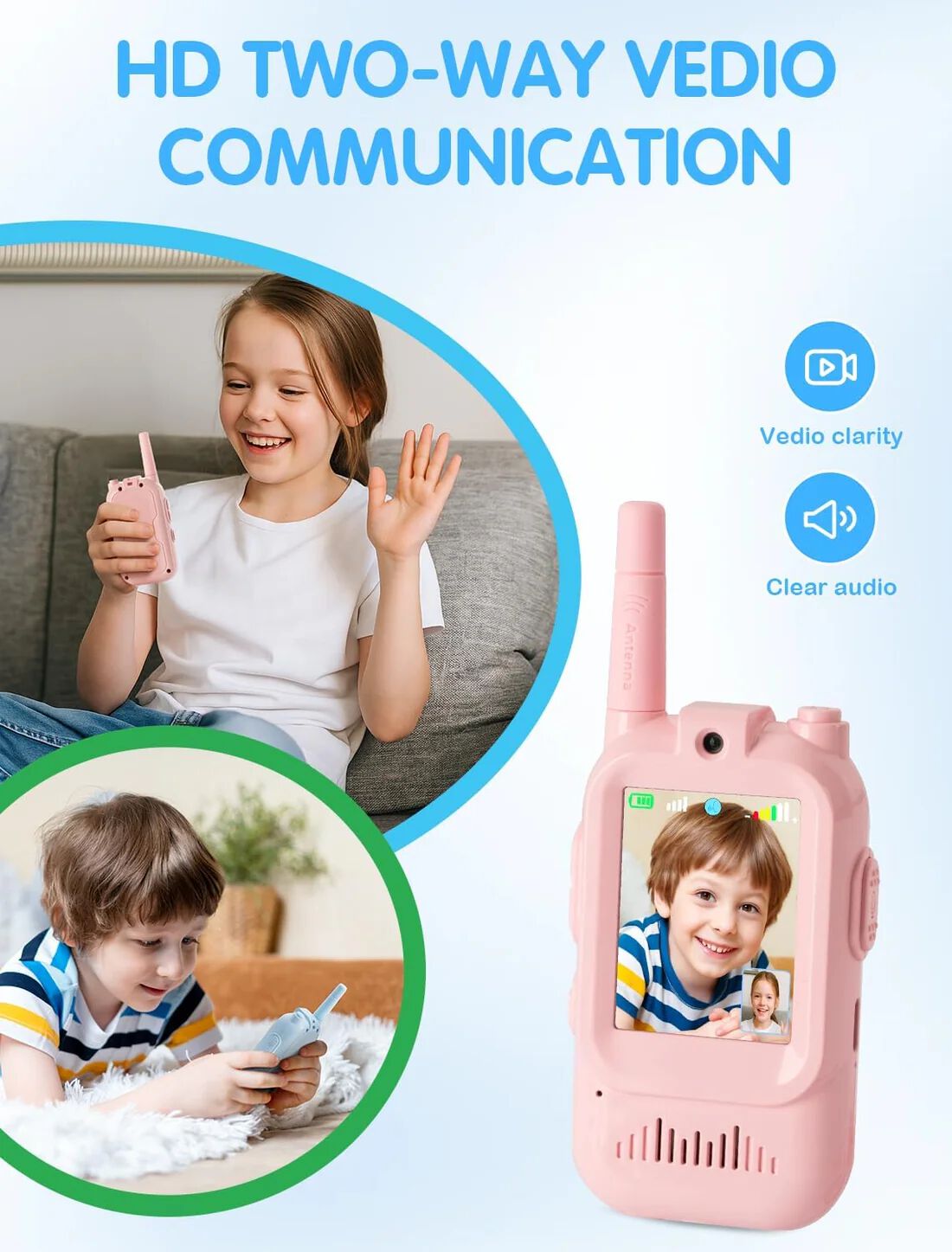 Walkie Talkie for Kids with Video: Rechargeable Toddler Toys with HD Camera & Voice Changer