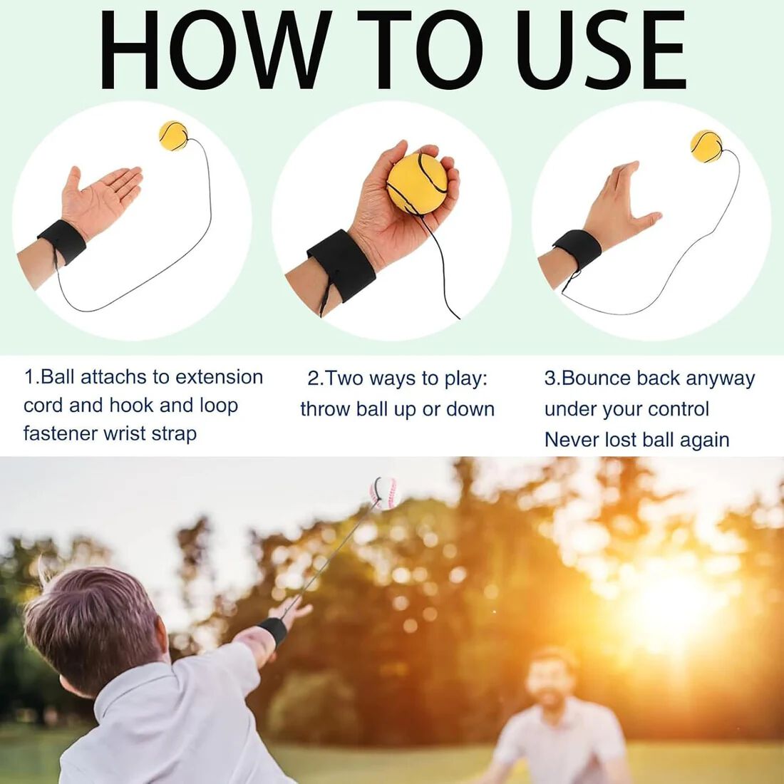Wrist Ball Set, Return Ball, 2.4-Inch PU Rebound Balls Sports Wrist with Wristband & String