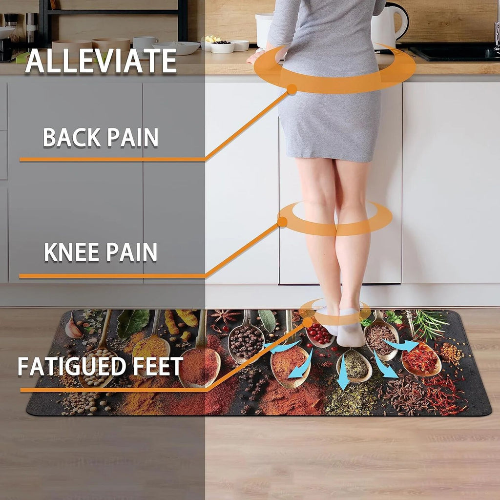 Spice Cooking Kitchen Rugs Set of 2 Anti-Fatigue 0.4 Inches Thick Spices Colorful Kitchen Floor Mats Washable Rug Comfort Standing Waterproof Non Slip Mat for Kitchen Sink (17.3" x 28" + 17.3" x 47")