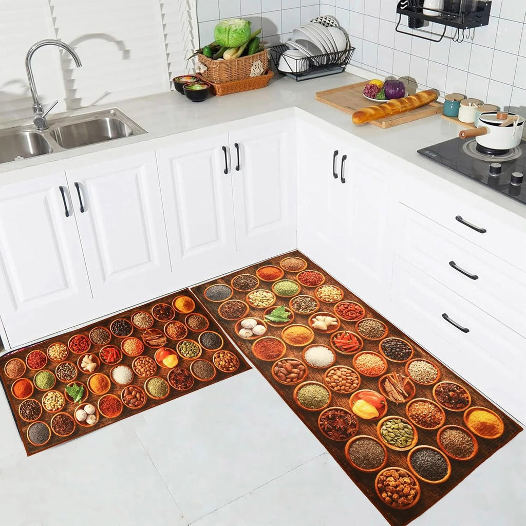 Spice Cooking Kitchen Rugs Set of 2 Anti-Fatigue 0.4 Inches Thick Spices Colorful Kitchen Floor Mats Washable Rug Comfort Standing Waterproof Non Slip Mat for Kitchen Sink (17.3" x 28" + 17.3" x 47")