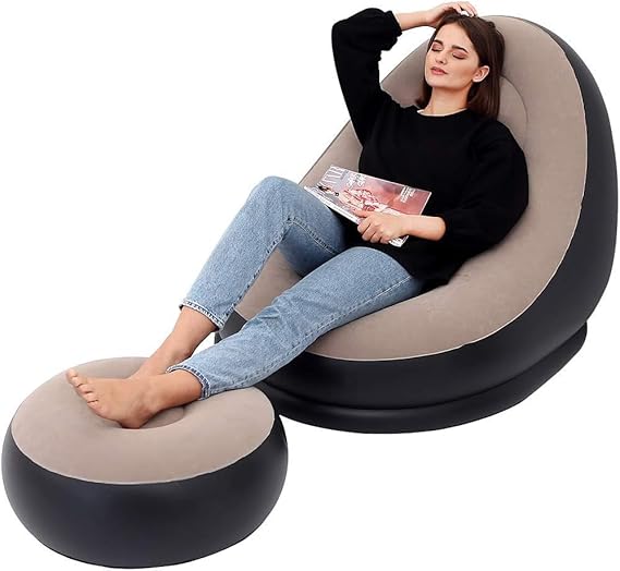 Inflatable Lounge Chair for Adults, Foldable Air Couch Sofa with Push Pump, Inflatable Lazy Sofa for Gaming Bedroom Indoor Outdoor Size=55Cm*55Cm*29CM